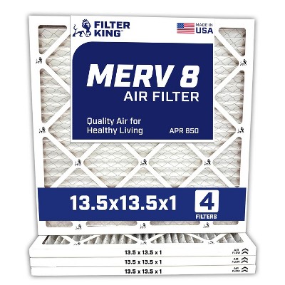 Filter King 13.5x13.5x1 Air Filter | 4-PACK | MERV 8 HVAC Pleated A/C Furnace Filters | MADE IN USA | Actual Size: 13.5 x 13.5 x .75"