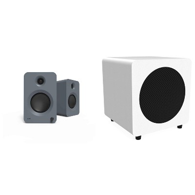 Kanto Ren Powered Speaker System (matte grey) And SUB8 Powered 8in Subwoofer (white) Bundle