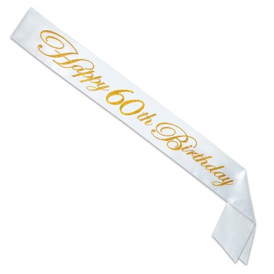 Beistle Gltrd Happy  60th  Birthday Satin Sash, 33" x 4", (2/Pkg) Multicolored