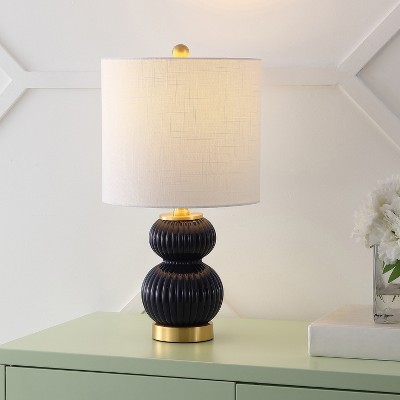 JONATHAN Y Daphne Contemporary Transitional Metal/Glass Ribbed Gourd LED Table Lamp