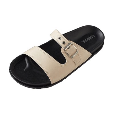 Roxoni Women's Comfort Flat Sandals – Adjustable Buckle Slides, Open-Toe, Stylish & Supportive for Everyday Wear