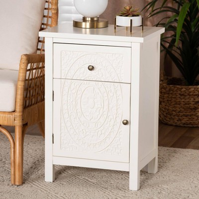 Lambert Wood 1 Drawer Nightstand White - Baxton Studio: Antique Charm, Metal Knobs, Storage Shelf