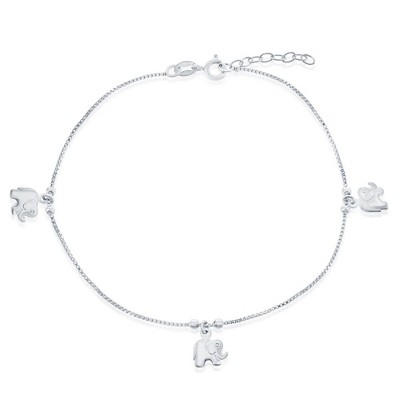 Bella Silver Sterling Silver, Beads with Elephant Charms Anklet Bracelet - Silver - 9+1 Inch