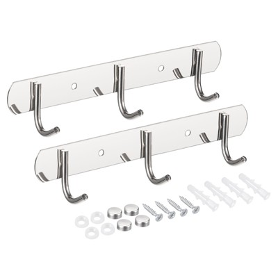 Unique Bargains Stainless Steel Wall Mounted Durable Waterproof Coat Hook Rack 2 Pcs