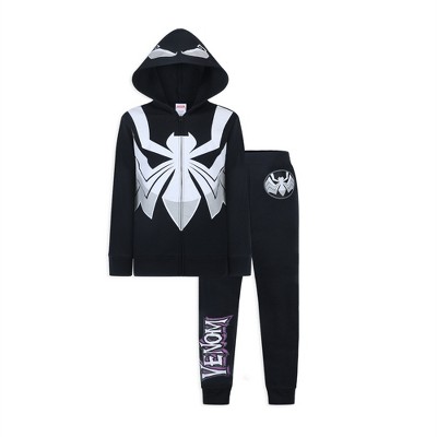 Marvel Spiderman Boys Zip Up Hoodie and Jogger Set for Little and Big Kids – Black