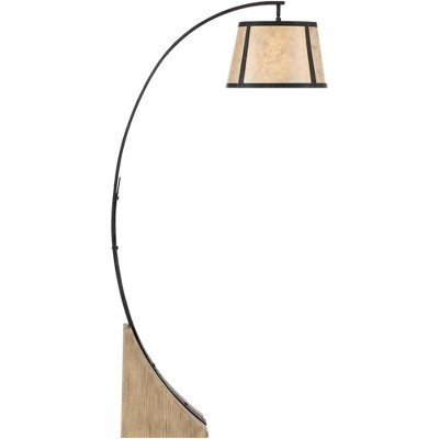 Franklin Iron Works Oak River Rustic Mission 66 1/2" Tall Arc Floor Lamp with Smart Socket Dark Gray Warm Wood Mica Shade for Living Room