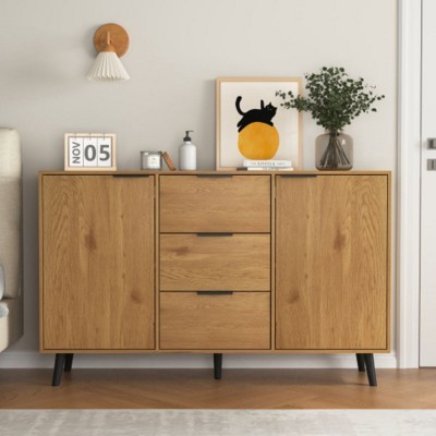 Sideboard Buffet Cabinet with Storage, Wood Coffee Bar Cabinet, 47.2" Kitchen Cabinet with 3 Drawers & 2 Doors, Kitchen Buffet Cabinet Cupboard
