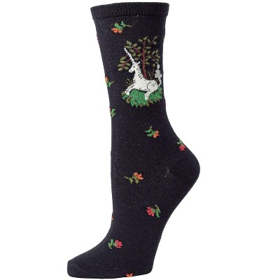 Memoi Unicorn Bamboo Blend Crew Socks Black 9-11