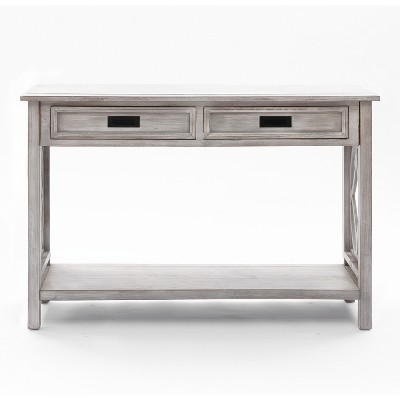 LuxenHome Gray Wood 2-Drawer 1-Shelf Console and Entryway Table
