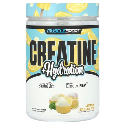 MuscleSport Creatine + Hydration, Lemon Italian Ice, 10.58 oz (300 g)