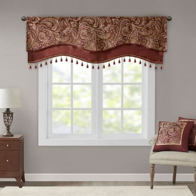 Jacquard Window Rod Pocket Valance With Beads Black 50x18"