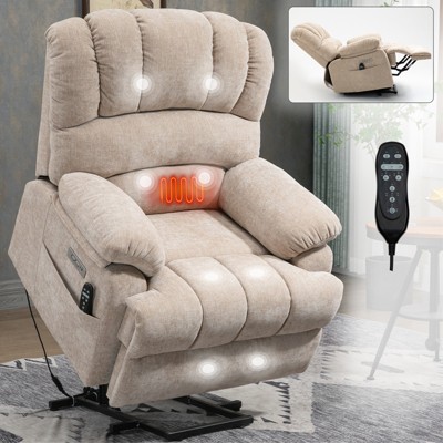 Power Lift Recliner Chair with Massage and Heat for Elderly, Overstuffed Wide Recliners, Heavy Duty and Safety Reclining Mechanism with USB Ports
