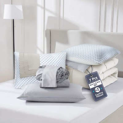 Nestl 9 Piece Reversible Comforter Set, Bed in a Bag, All in one Bed Set with Cooling Pillows