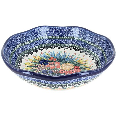 Blue Rose Polish Pottery 273 Ceramika Artystyczna Large Scallop Bowl