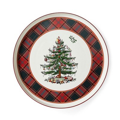 Spode Christmas Tree Lazy Susan - Tartan Plaid, Non Skid 360 Degree Rotation, Holiday Space Saver for Kitchen, Cabinet, Pantry