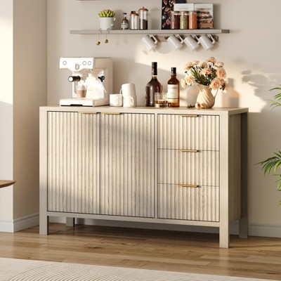 46.5" Fluted Sideboard Buffet Cabinet, Accent Coffee Bar Cabinet with 3 Drawers, Wooden Media Console Table TV Stand, Floor Cupboard Cabinet