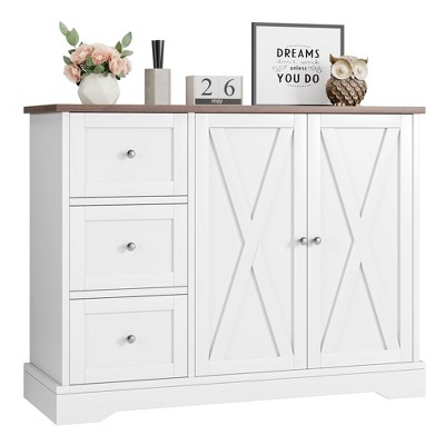 GustoWave  42" Farmhouse Buffet Cabinet with Storage, Coffee Bar Cabinet with 3 Drawers, Sideboard for Kitchen Dining Living Room, White