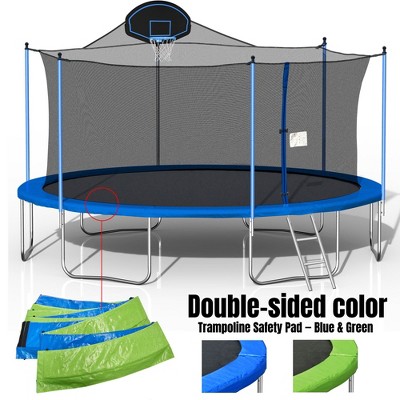 Okak 14/16FT Double-side Toddler Trampolines with Basketball Hoop, Outdoor Trampolines with Ladder and Safety Enclosure Net, Rebounder for Garden
