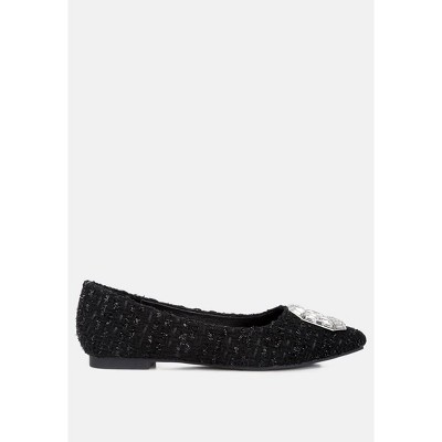 London Rag Women's Aria Embellished Jewel Buckle Tweed Ballet Flats Women