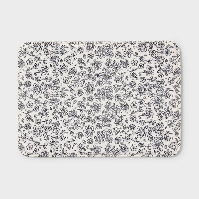 17"x24" Floral Flannel Cushion Bath Rug Black/White - Room Essentials™