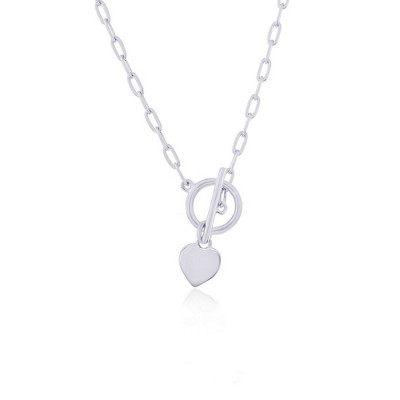 Bella Silver Sterling Silver Heart Charm Paperclip Toggle Necklace - Silver - 16+2 Inch