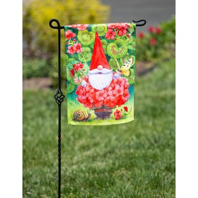 Evergreen Geranium Gnome Garden Suede Flag 12.5 x 18 Inches Indoor Outdoor Decor