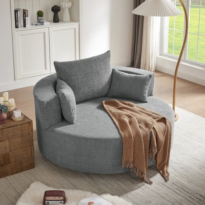 Dovelina Comfy Cloud Chair Swivel Barrel Round Sofa Chair with 3 Pillows-White