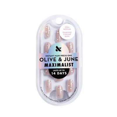 Olive & June Press-On Fake Nails - Maximalist - M Oval - Diamond Chrome Mani - 42ct