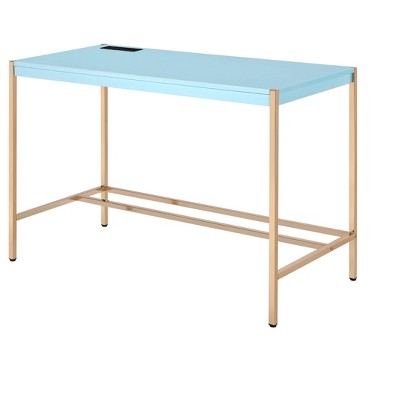 NicBex Modern Minimalist Standing Home Office Writing Desk, Navy Blue and Gold Writing Desk with USB Ports for Living Room