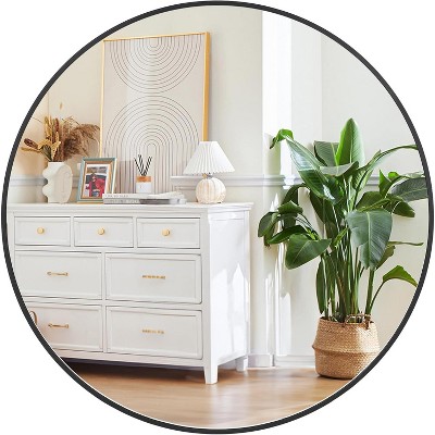 Round Wall Mirror with Metal Frame, Circular Decorative Mirror for Bathroom, Entryway, Living Room, and Dining Room Easy to Hang and Install