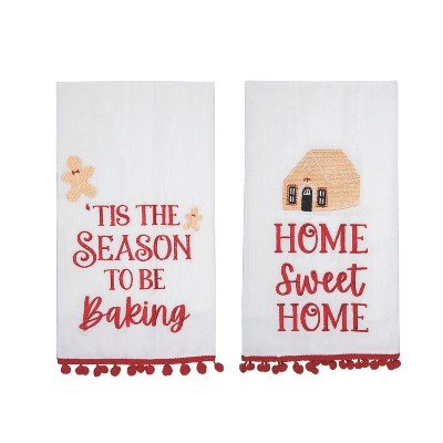 Transpac Embroidered Gingerbread Tea Towel - Cotton Kitchen Textile for Holiday Decor and Everyday Use