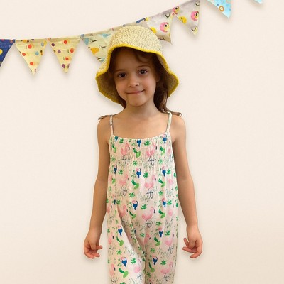 Ola! Otter Smocked Jumpsuit - Flamingo Forest | Cute Party & Playwear Outfit