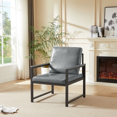 CAVINAS Minimalist Armchair with Tech Cloth Upholstery,Living Room Accent Chair with Metal Frame&Soft Backrest,Modern Reading Chair for Study