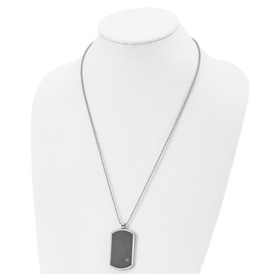 Chisel Stainless Steel Brushed Laser Cut Black IP-plated with Cubic Zirconia Dog Tag on a 24" Ball Chain Necklace