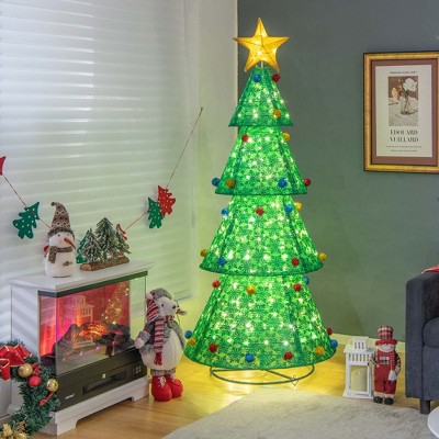 Costway Pop-Up Christmas Tree Pull-Up Artificial Xmas Collapsible Decoration 200 Lights