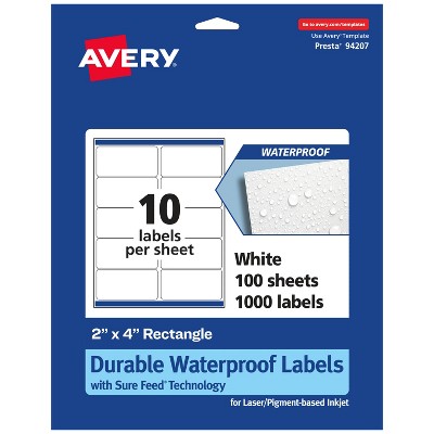 Avery Waterproof Rectangle Labels with Sure Feed, 2" x 4"