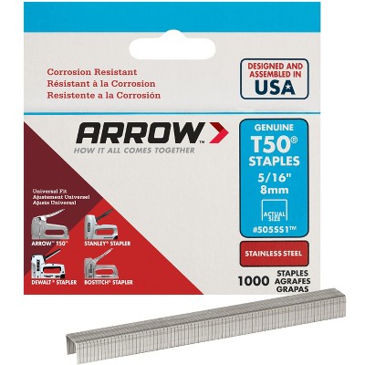 Arrow T50 Heavy Duty Stainless Steel Staples, 5/16Inches x 3/8Inches, 1000ct