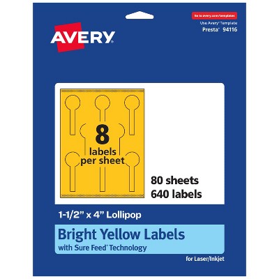 Avery Bright Yellow Paper Labels, 1.5" x 4" Lollipop