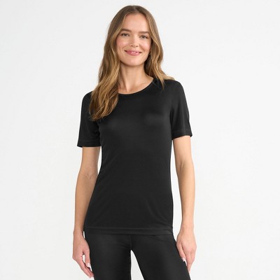 Lands' End Womens' Silk Interlock Short Sleeve Crewneck Long Underwear Thermal Baselayer Top