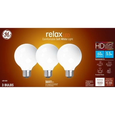 GE 3pk 60W Relax G25 LED Globe Light Bulbs Soft White
