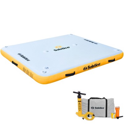 Solstice 6 x 5 ft Heavy Duty Inflatable Floating Dock Water Lounger Rafting Platform Table Bed w/Pump & Storage Bag for Lakes, Pools, & Rivers, Multi