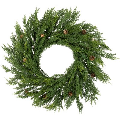 Northlight Real Touch™️ Cedar Artificial Christmas Wreath with Pinecones   - 24" - Unlit