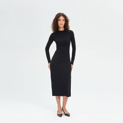 Women's Long Sleeve Faux Wrap Midi Bodycon Dress - A New Day™