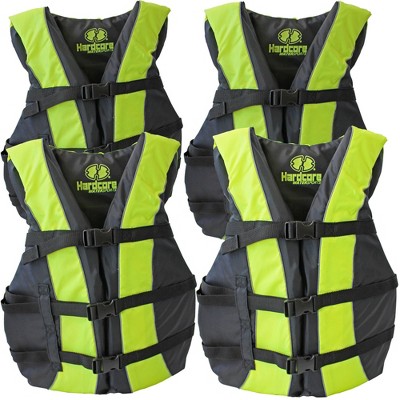 Hardcore life jacket 4 pack paddle vest for Adults; Coast Guard approved Type III PFD life vest flotation device; Jet ski, wakeboard, kayak