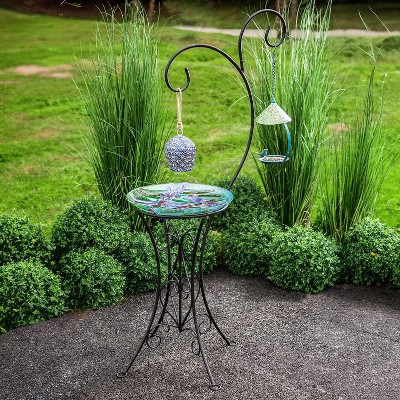 Evergreen Decorative Metal Bird Bath Stand, Dual Shepards Hook
