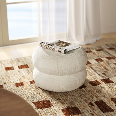 NicBex 19.5" Low Round Upholstered Ottoman Modern Versatile Ottoman Foot Rest with Unique Stacked Pouf Design for Living Room