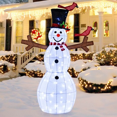 Costway 4.8 FT Light Up Christmas Snowman with 120 LED Lights Zip Ties & Ground Stakes