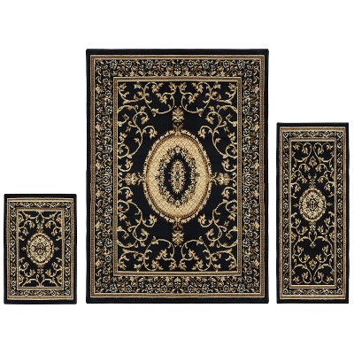 Formal Floral Scroll Vines Border 3 Piece Indoor Area Rug Set by Blue Nile Mills