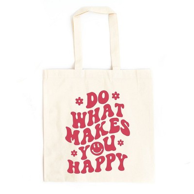 City Creek Prints Makes You Happy Flowers Canvas Tote Bag - 15x16 - Natural