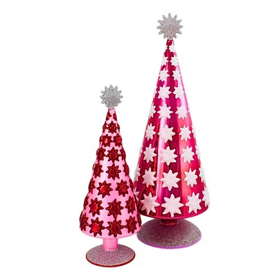 Cody Foster 16.5 Inch Quatrefoil Tree Red Christmas Decorative Tree Set , Christmas Decor Valentine's Day (2PC)
